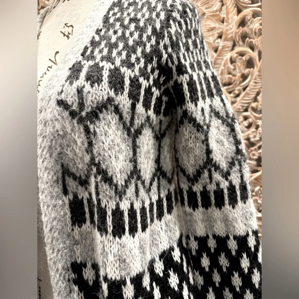 Lara Knit Black & Gray Mohair Wool Sweater Cardigan, Made in Italy 🇮🇹 - size M - Picture 7 of 12